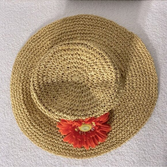 Vintage Woven Paper Straw Wide Floppy Brim Sun Hat Summer Hat With Flower - Picture 3 of 14